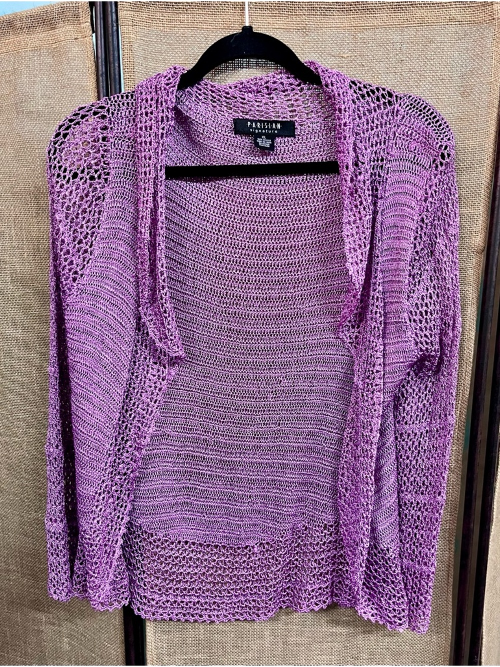 Parisian Signature Lavender Open-Knit Crochet Cardigan